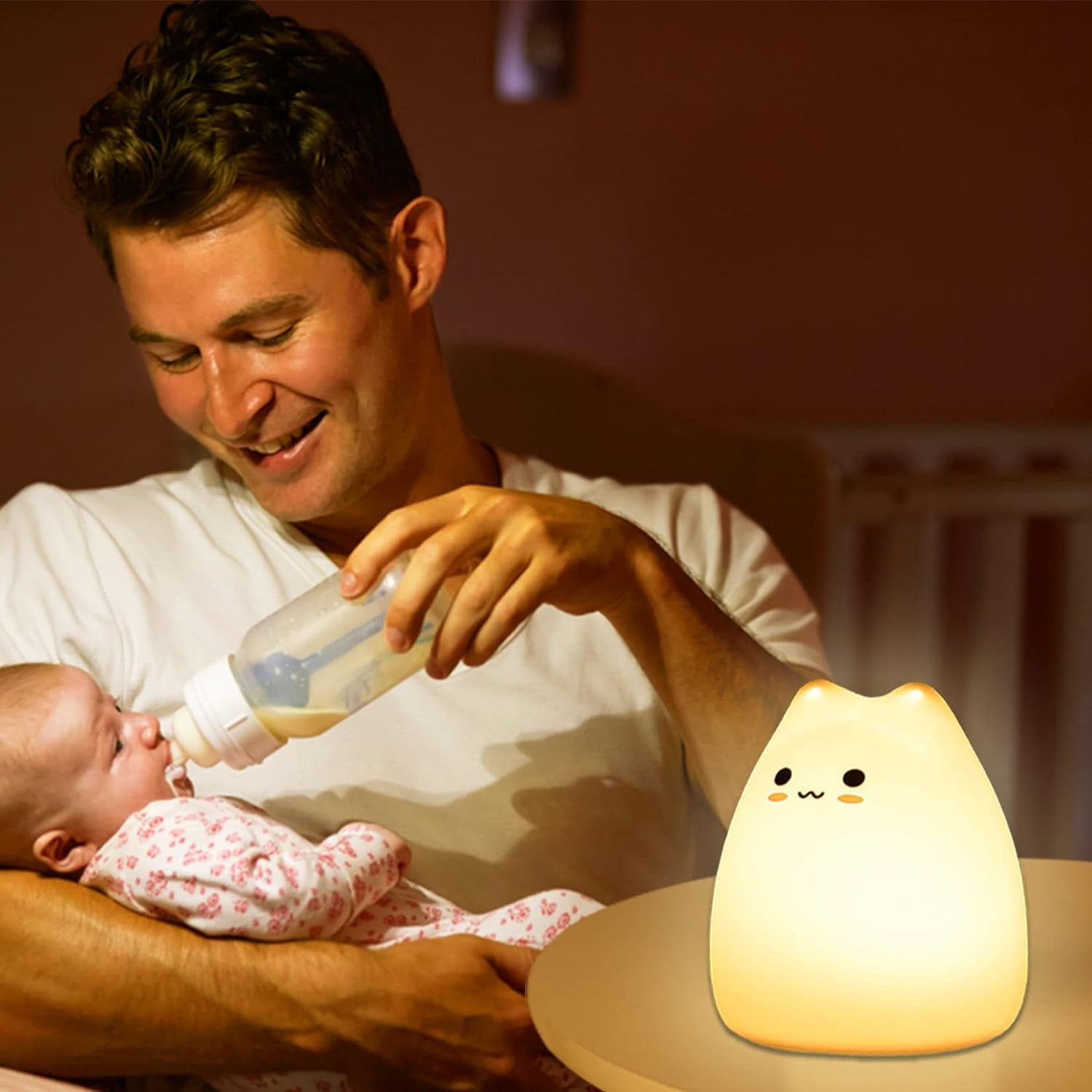 Night Light for Kids Lamp, 16 Colors Lamp Cute, Dimmable Baby Night Lights for Nursery,Silicone Rechargeable Nightlight for Kids Room, Kawaii Room Decor (Lycat-B)