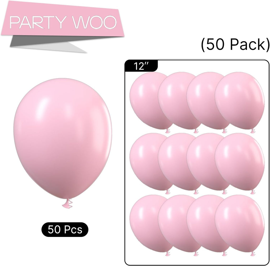 Pastel Pink Balloons, 50 Pcs 12 Inch Pink Balloons, Baby Pink Balloons for Balloon Garland Balloon Arch as Birthday Party Decorations, Wedding Decorations, Baby Shower Decorations, Pink-Q05