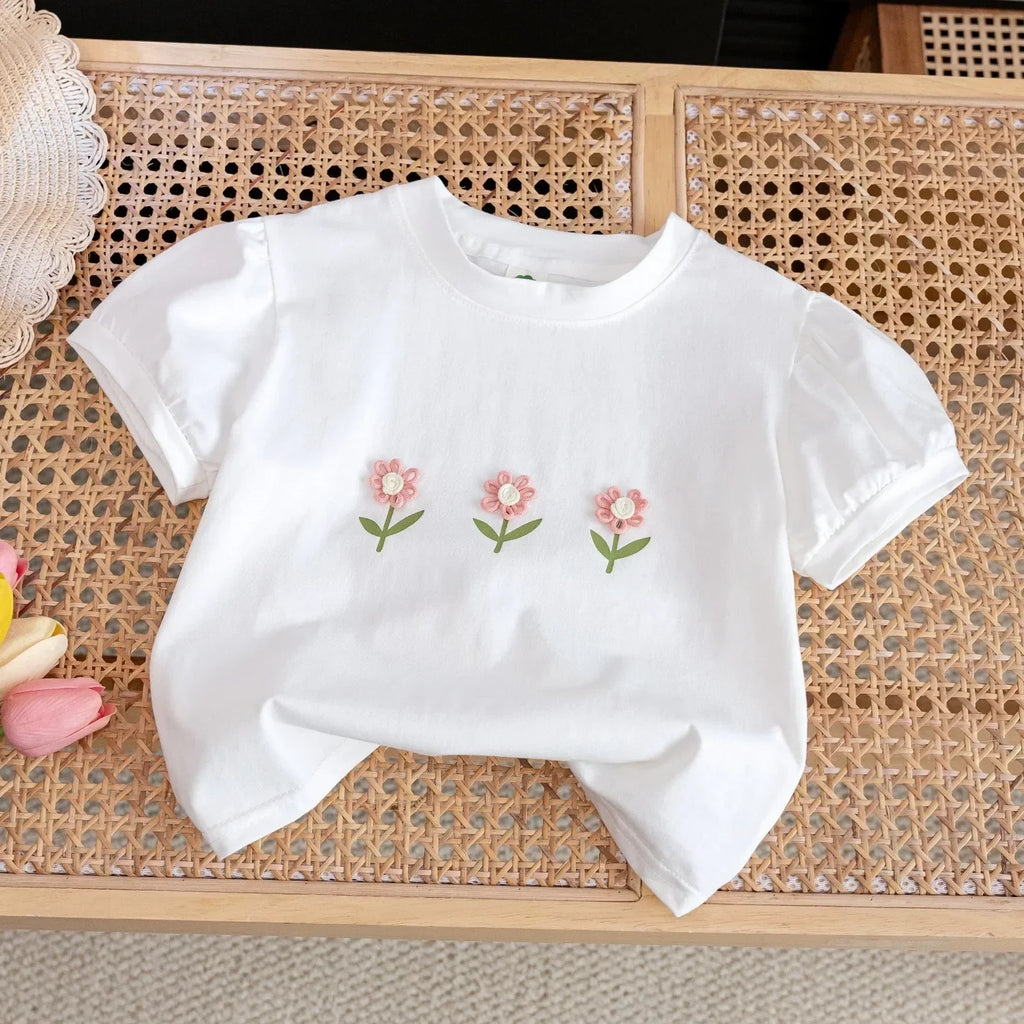 Solo Leveling Girls Short-Sleeved Summer Cotton Cute Baby Girl Stylish Three-Dimensional Flower Children'S T-Shirt Clothes