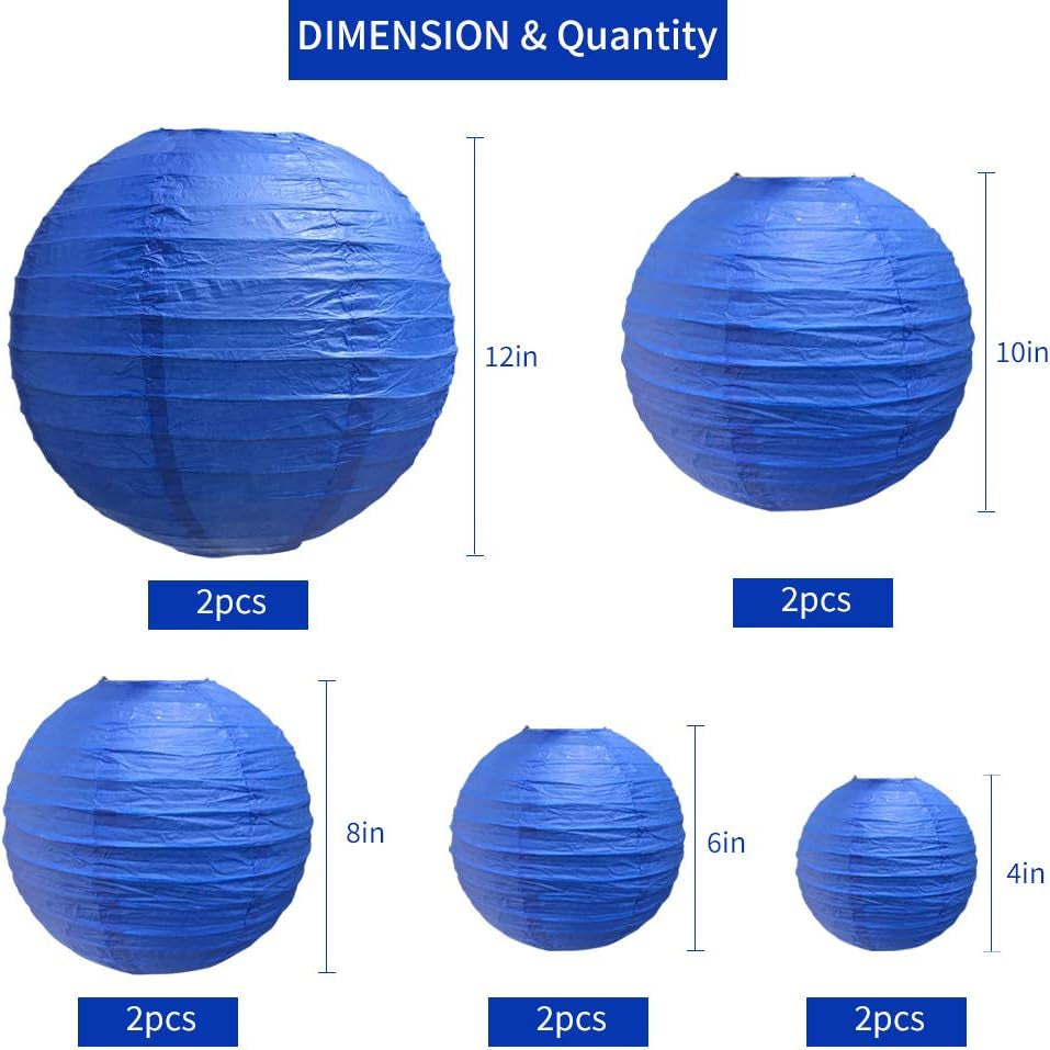 Dark Blue round Paper Lanterns Decorative Hanging Asia Chinese Japanese Paper Lanterns Lamp for Birthday Wedding Baby Bridal Shower Hannukah Home Decor Party Decoration（10 Packs）