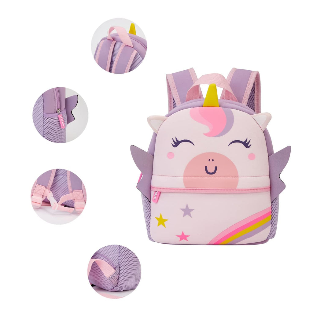Preschool Toddler Backpack with Leash, 3D Cute Cartoon Neoprene Animal Schoolbag for Kids Boys Girls(Baby Unicorn)