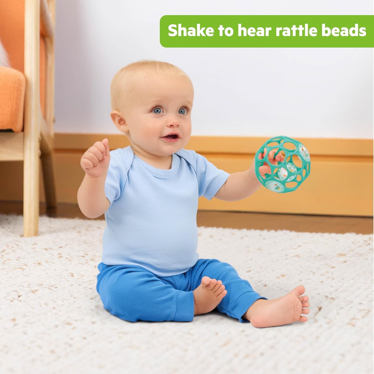 Oball Easy-Grasp Rattle Bpa-Free Infant Toy in Teal, Age Newborn and Up, 4 Inches