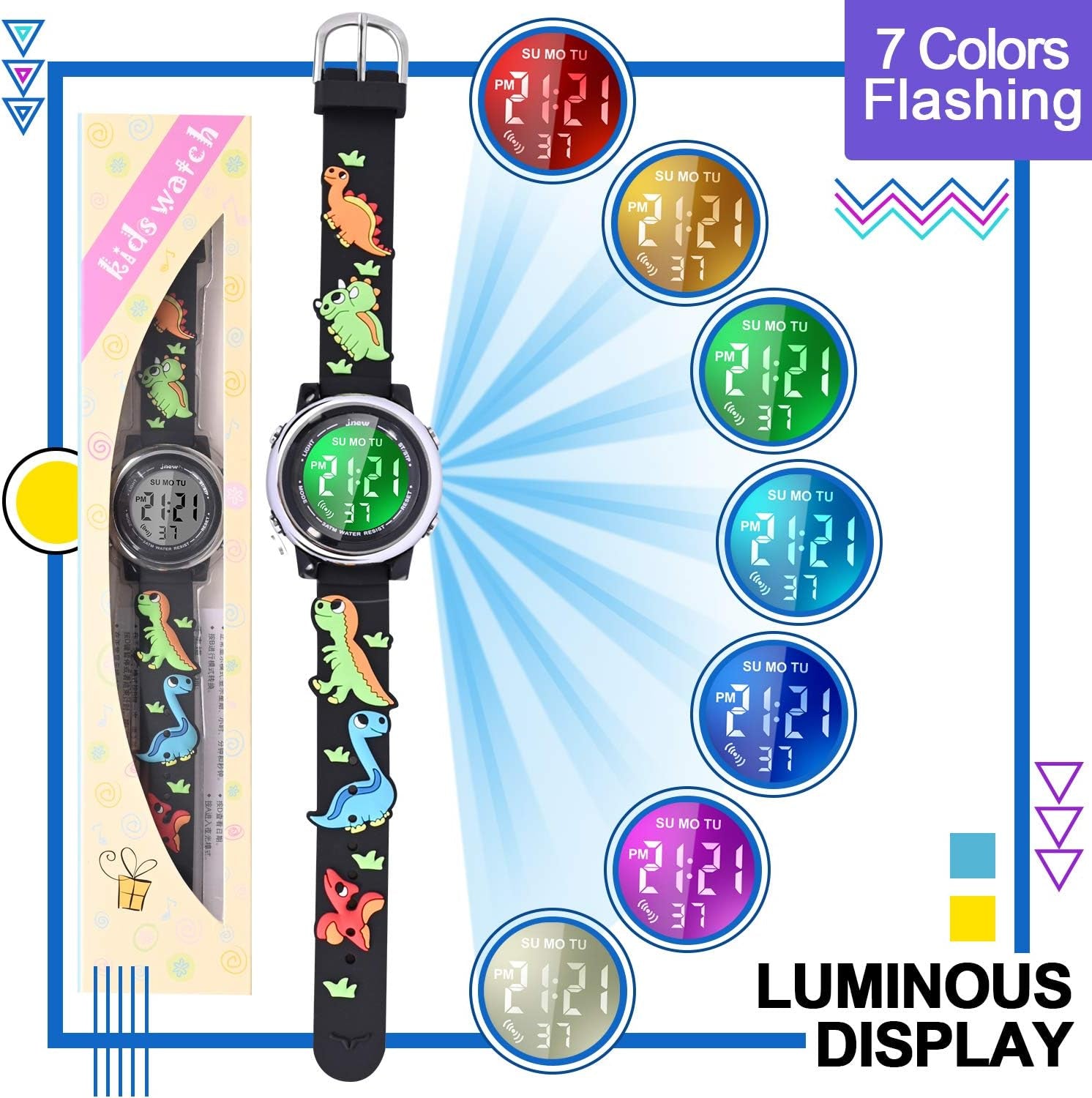 Kids Watches with Waterproof Alarm - Dinosaur Gifts for Boys Girls Age 3-10
