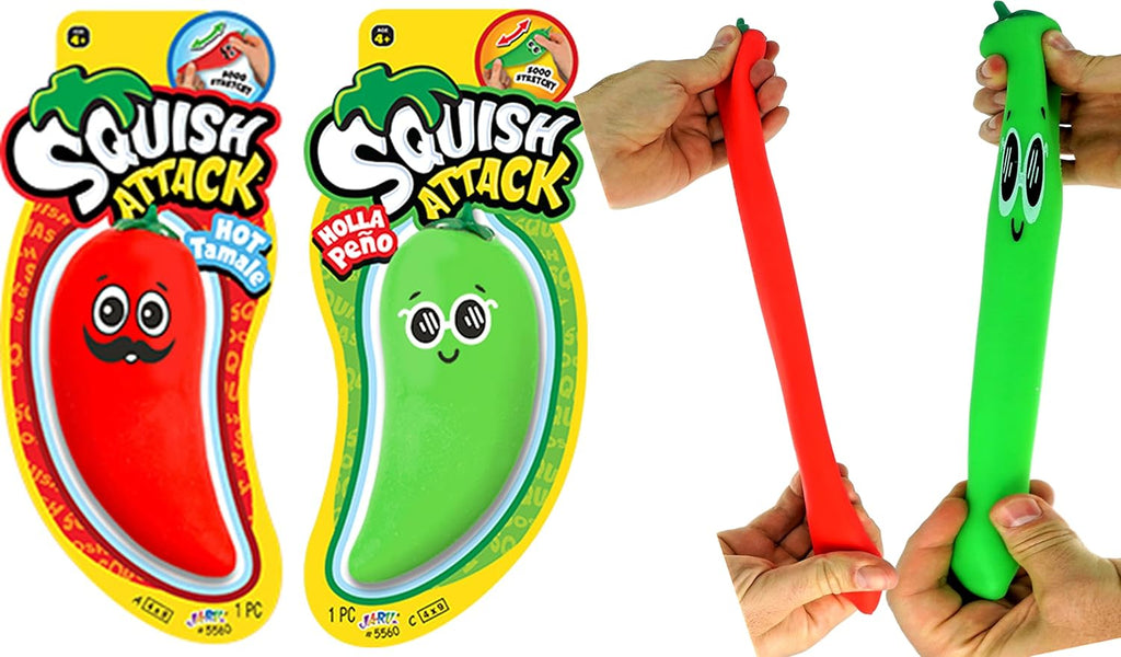 Stretchy Peppers Squishy Veggies Sensory Toys (2 Pack) - Squish Attack Fidget Stress Relief - Easter Gifts for Kids & Adults, Autism Toys