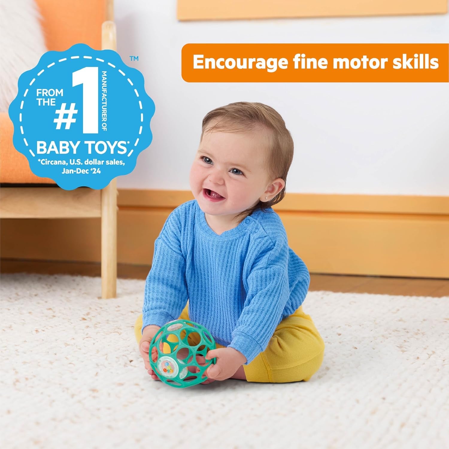 Oball Easy-Grasp Rattle Bpa-Free Infant Toy in Teal, Age Newborn and Up, 4 Inches