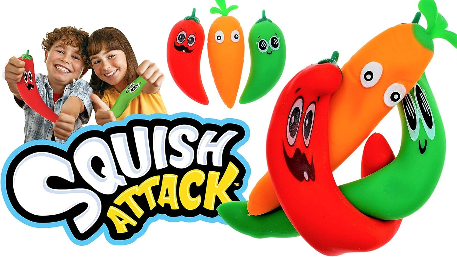 Stretchy Peppers Squishy Veggies Sensory Toys (2 Pack) - Squish Attack Fidget Stress Relief - Easter Gifts for Kids & Adults, Autism Toys