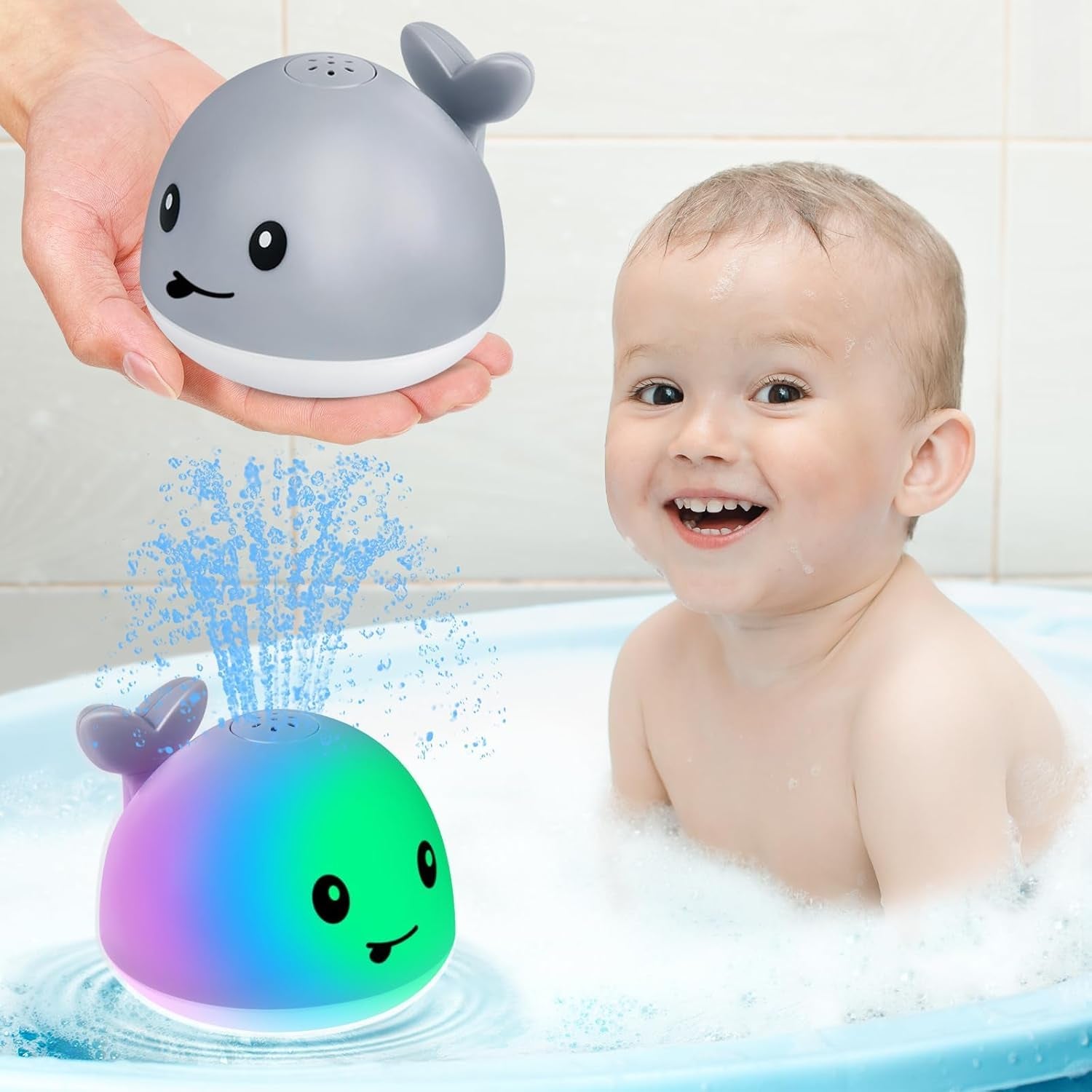 Bath Toys for Kids Ages 1-3, Baby Bath Toys 6-12-18 Months, Pool Water Toys for Toddlers, Babies 1 2 3 Year Boy Girl Gifts, Light up Whale Bath Toy Sprinkler, 1St Birthday Bathtub Fountain Toy