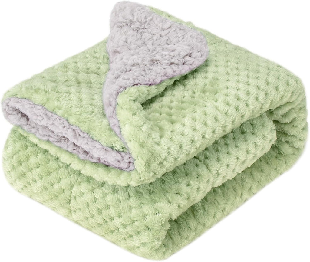 Fuzzy Sherpa Reversible Blanket for Baby, Soft Warm Cozy Coral Fleece Toddler, Infant or Newborn Reversible Blanket for Crib, Stroller, Travel, 30”×40”, Pastel Green