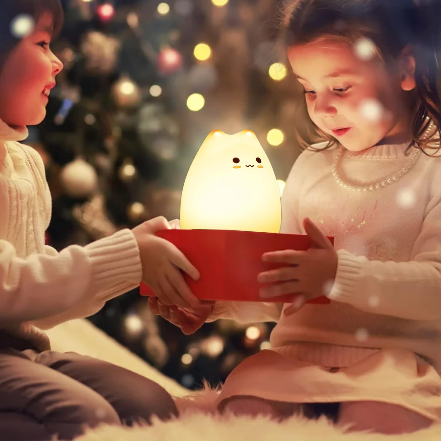 Night Light for Kids Lamp, 16 Colors Lamp Cute, Dimmable Baby Night Lights for Nursery,Silicone Rechargeable Nightlight for Kids Room, Kawaii Room Decor (Lycat-B)