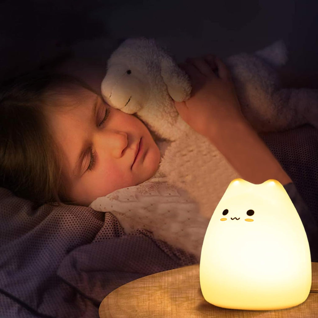 Night Light for Kids Lamp, 16 Colors Lamp Cute, Dimmable Baby Night Lights for Nursery,Silicone Rechargeable Nightlight for Kids Room, Kawaii Room Decor (Lycat-B)